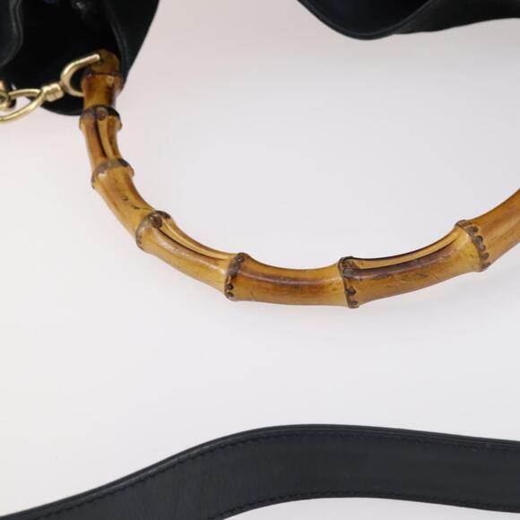 GUCCI Bamboo Shoulder Bag Suede 2way Black Gold 001 1781 1577 Auth 141499 - Picture 8 of 16